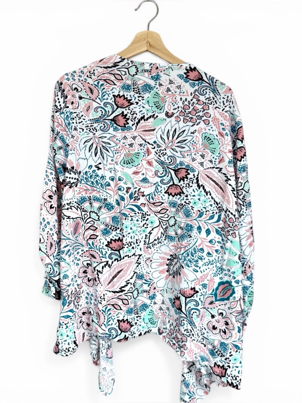 Torrid Gauze Roll Tab Sleeve Open Front Paisley Kimono Size 1 Plus Size - Picture 3 of 8
